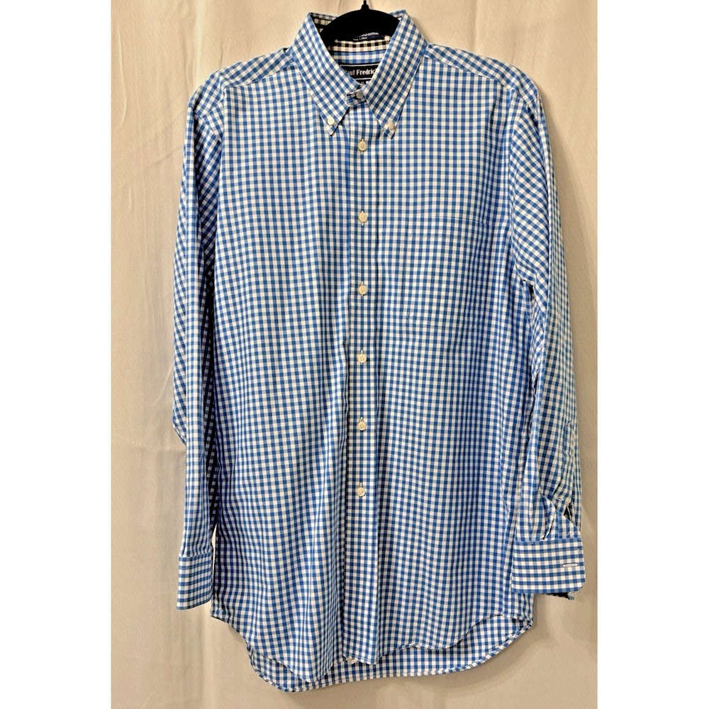 Paul Frederick Long Sleeve blue white Checked Cotton Button Down Size 15-33
